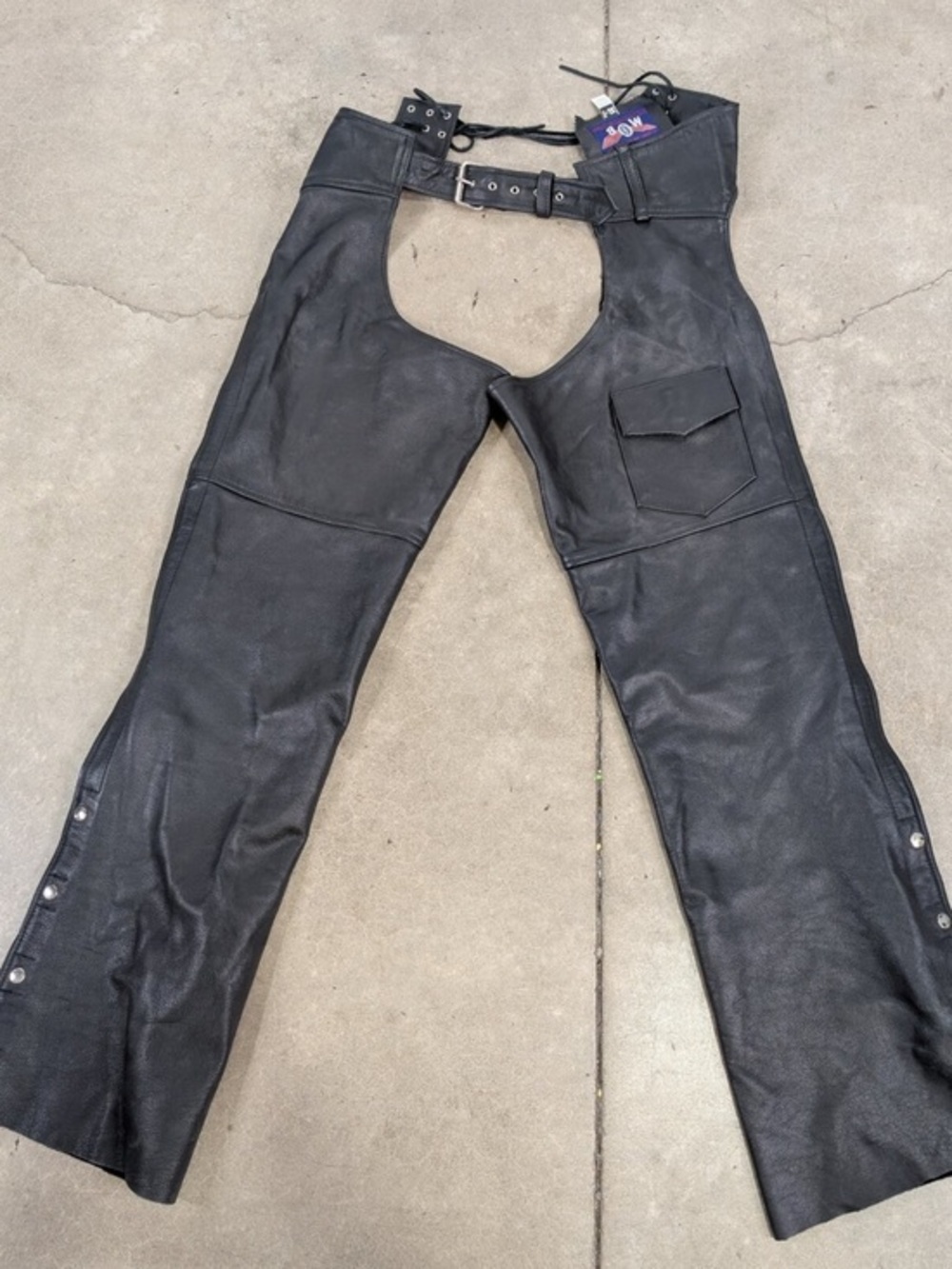 MOB Classic X4 Black Genuine Leather Motorcycle Chaps XL Tall NWT